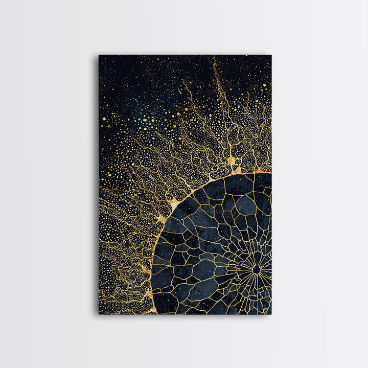 Black Gold Abstract Solar Eclipse Wall Art, Luxury Canvas Print, African Inspired Celestial Decor For Modern Living Room