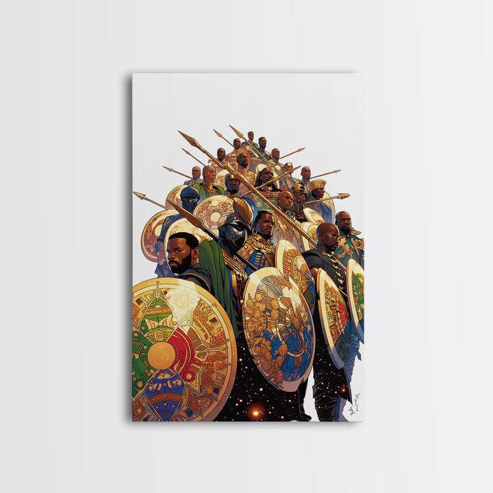 Regal African Warriors With Shields And Spears Canvas Print, African Warrior Art, Tribal Queen Art, Bold Cultural Wall Decor