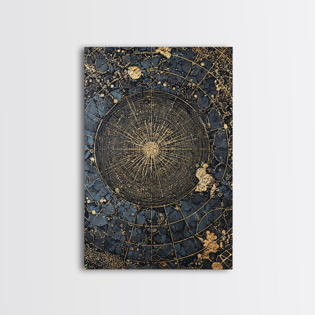 Black And Gold Celestial Mandala Wall Art, Luxury Canvas Art, Geometric Spiritual Decor, Elegant Home Art Statement Piece