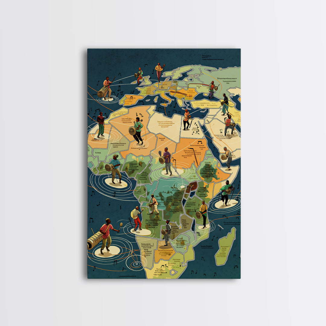Illustrated Africa Map With Musicians And Dancers Wall Art, African Travel Decor, Cultural Wall Art, Afrocentric Poster Gift