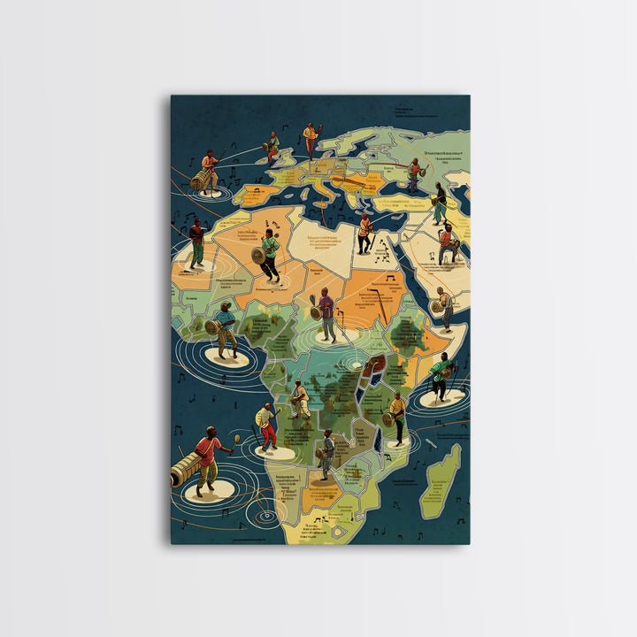 Illustrated Africa Map With Musicians And Dancers Wall Art, African Travel Decor, Cultural Wall Art, Afrocentric Poster Gift