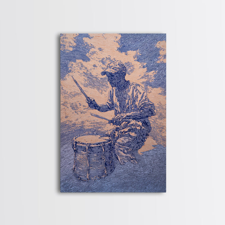 Blue African Drummer Playing Traditional Drum Wall Art, Afrocentric Art Print, Cultural Music Decor, Tribal Portrait Canvas