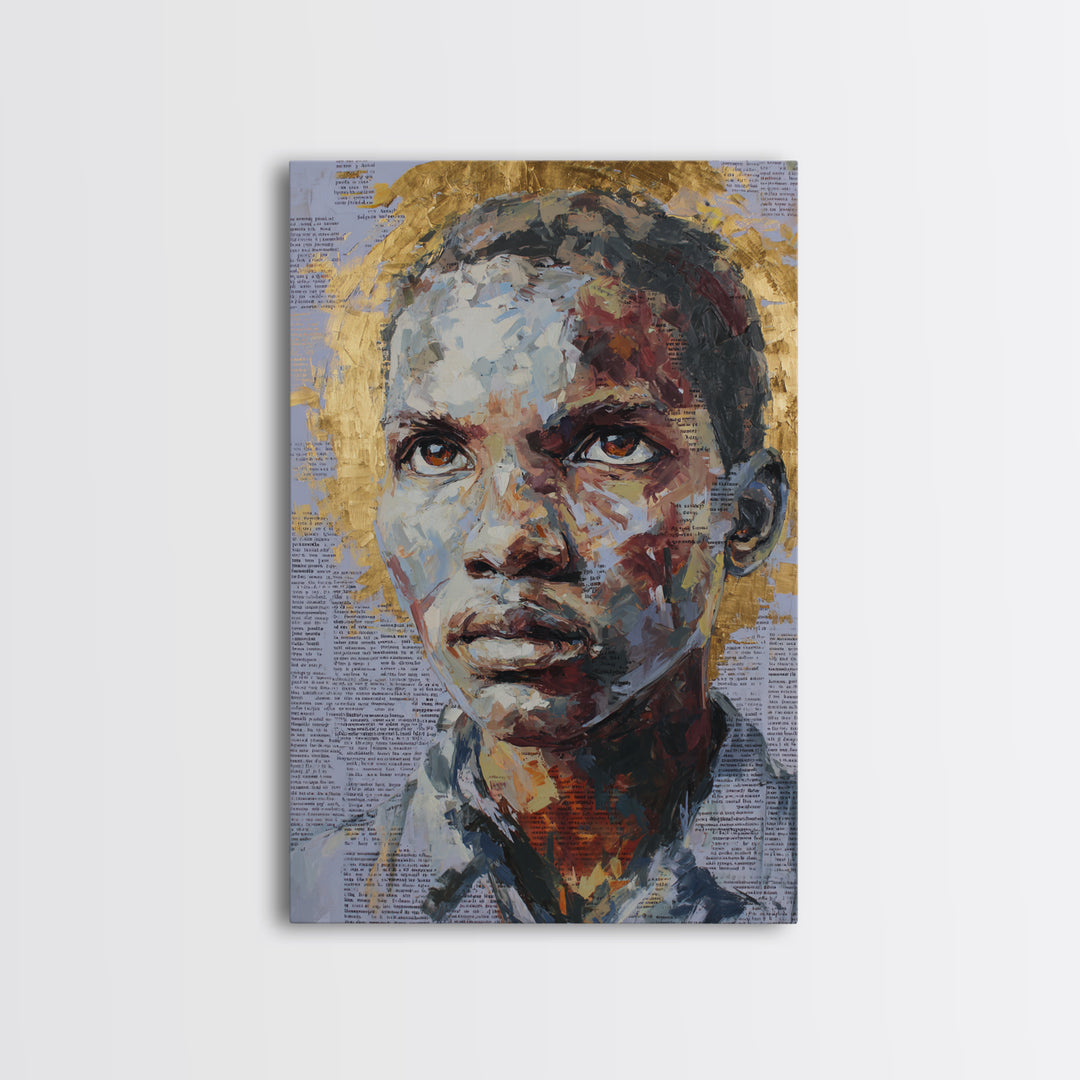 Young African Boy Portrait With Golden Halo Wall Art, Black Art Print, Melanin Artwork, Afrocentric Modern Gallery Decor