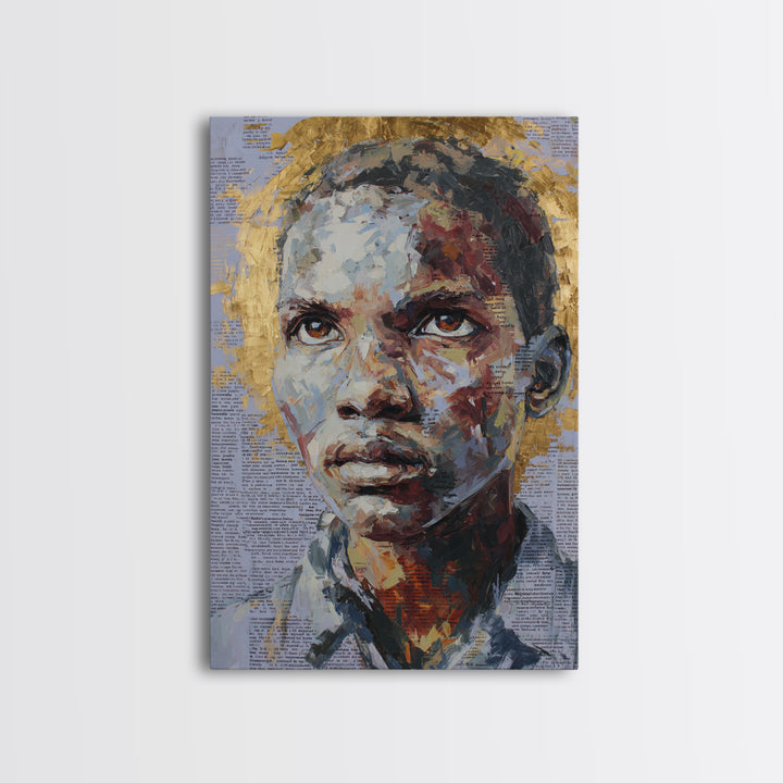 Young African Boy Portrait With Golden Halo Wall Art, Black Art Print, Melanin Artwork, Afrocentric Modern Gallery Decor