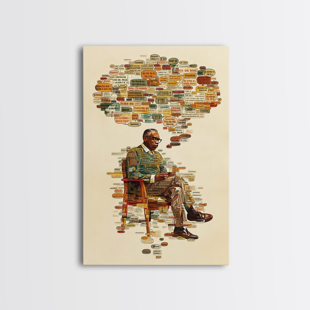 Seated Scholar With Africa Map Ideas Wall Art, African American Art, Black History Art, Office Decor, Cultural Gift, Thoughtful Home Decor