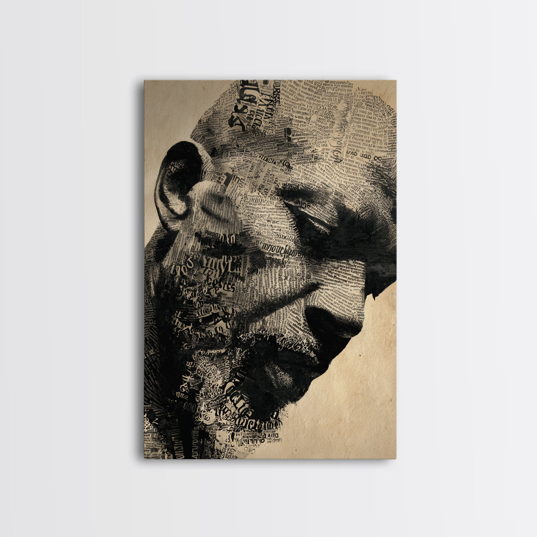 Sepia Black Man Profile With Typography Canvas Print, African Portrait, Black Man Wall Art, Afrocentric Decor, Gift For Him