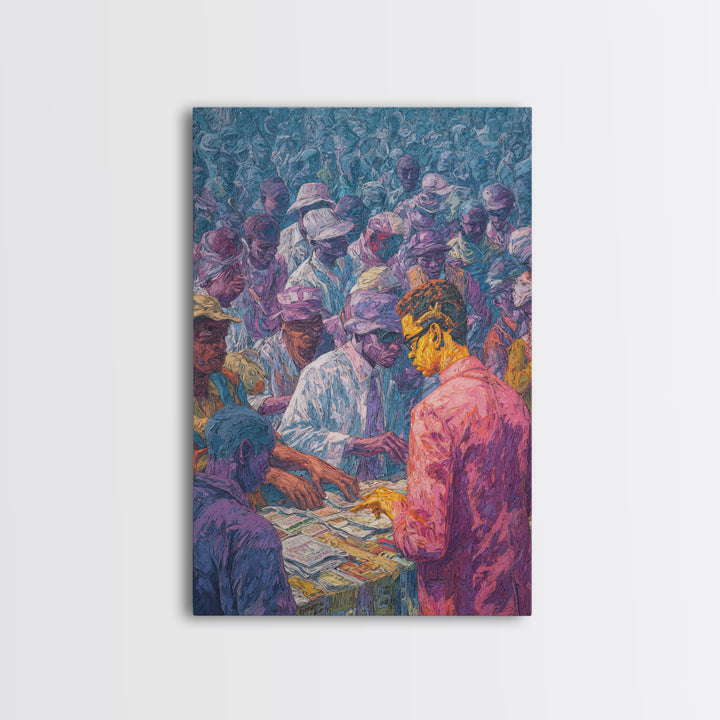 Vibrant Community Gathering Around Table Canvas Print, African Wall Art, Black Culture Art, Afrocentric Decor, Home Gift