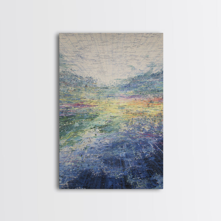 Luminous Abstract Horizon Landscape Wall Art, Blue Green Modern Canvas Print, Dreamy Nature Scene, Elegant Living Room Decor