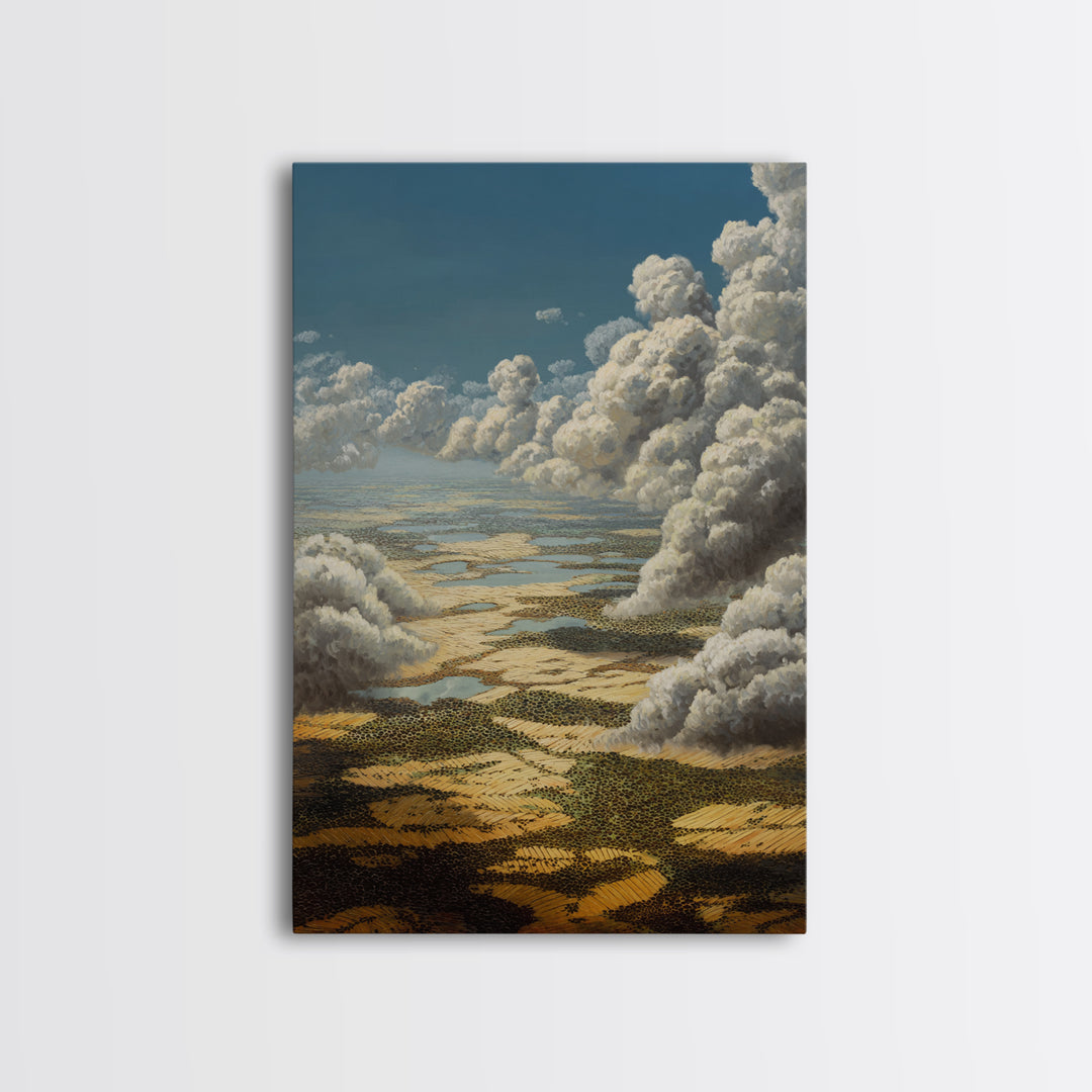 Aerial African Wetlands With Rolling Storm Clouds Canvas Print, Serengeti Wall Art, Safari Decor, Modern Landscape Art, Home Decor Gift