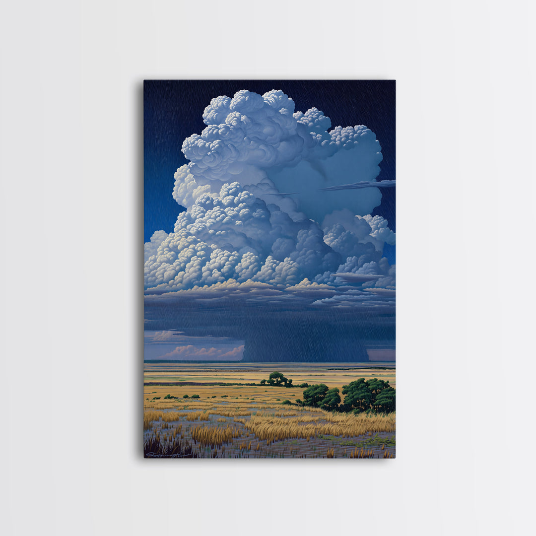 Towering Blue Thunderhead Over African Marsh Canvas Print, Serengeti Wall Art, Safari Decor, Bold Modern Home Decor Gift