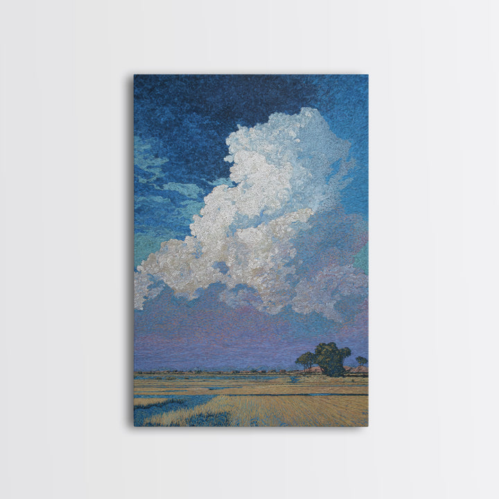 Bright African Fields With Lone Tree And White Cloud Wall Art, Landscape Canvas Print, Nature Scene Art, Elegant Home Decor
