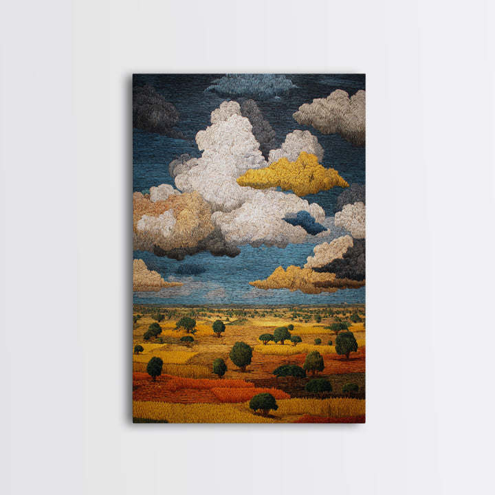 African Savanna Under Golden Storm Clouds Wall Art, Textured Landscape Canvas, Afrocentric Decor, Safari Home Gift For Living Room