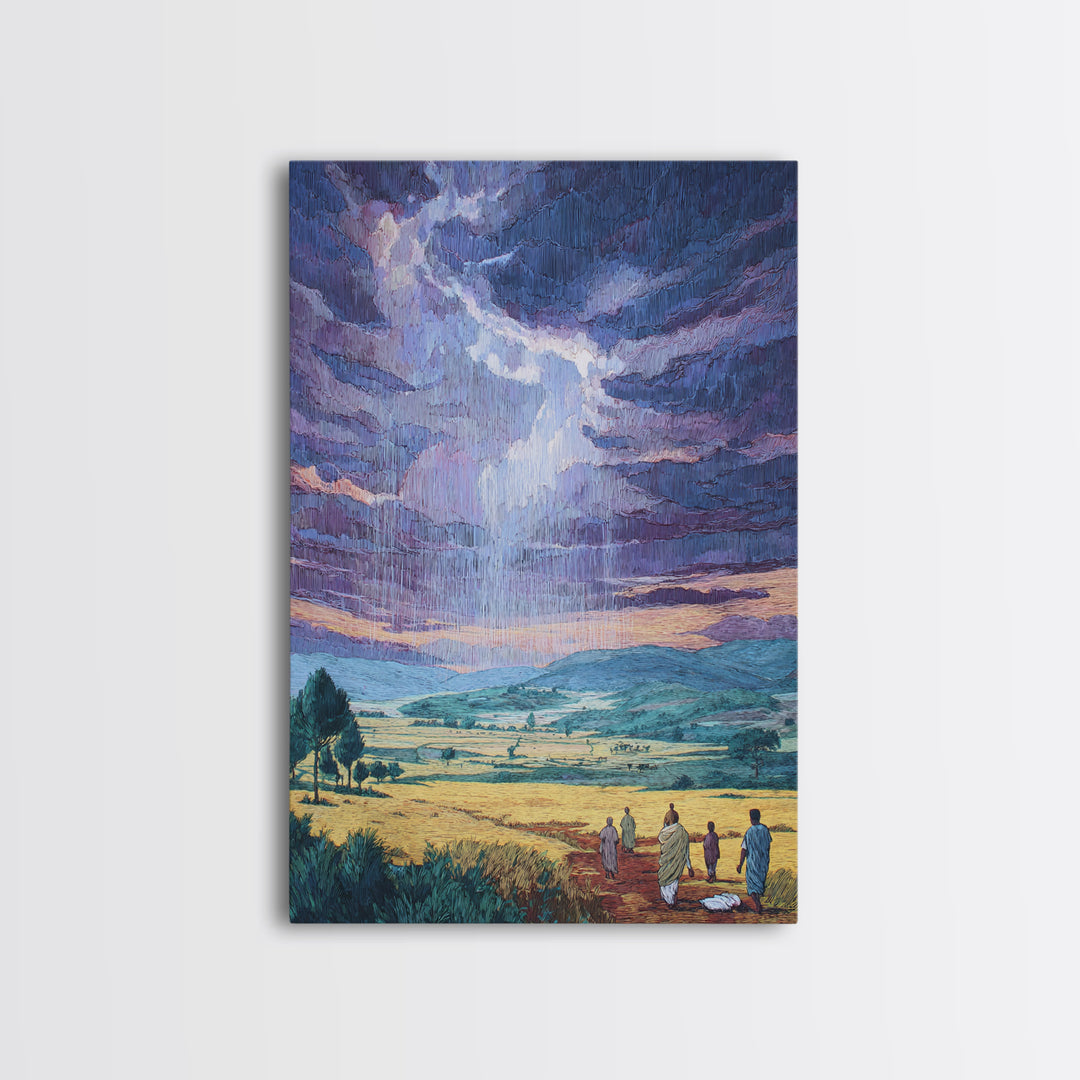 African Rainstorm Over Golden Plains Wall Art, Blue Sky Landscape Canvas, Cultural Decor, Afrocentric Gift For Living Room