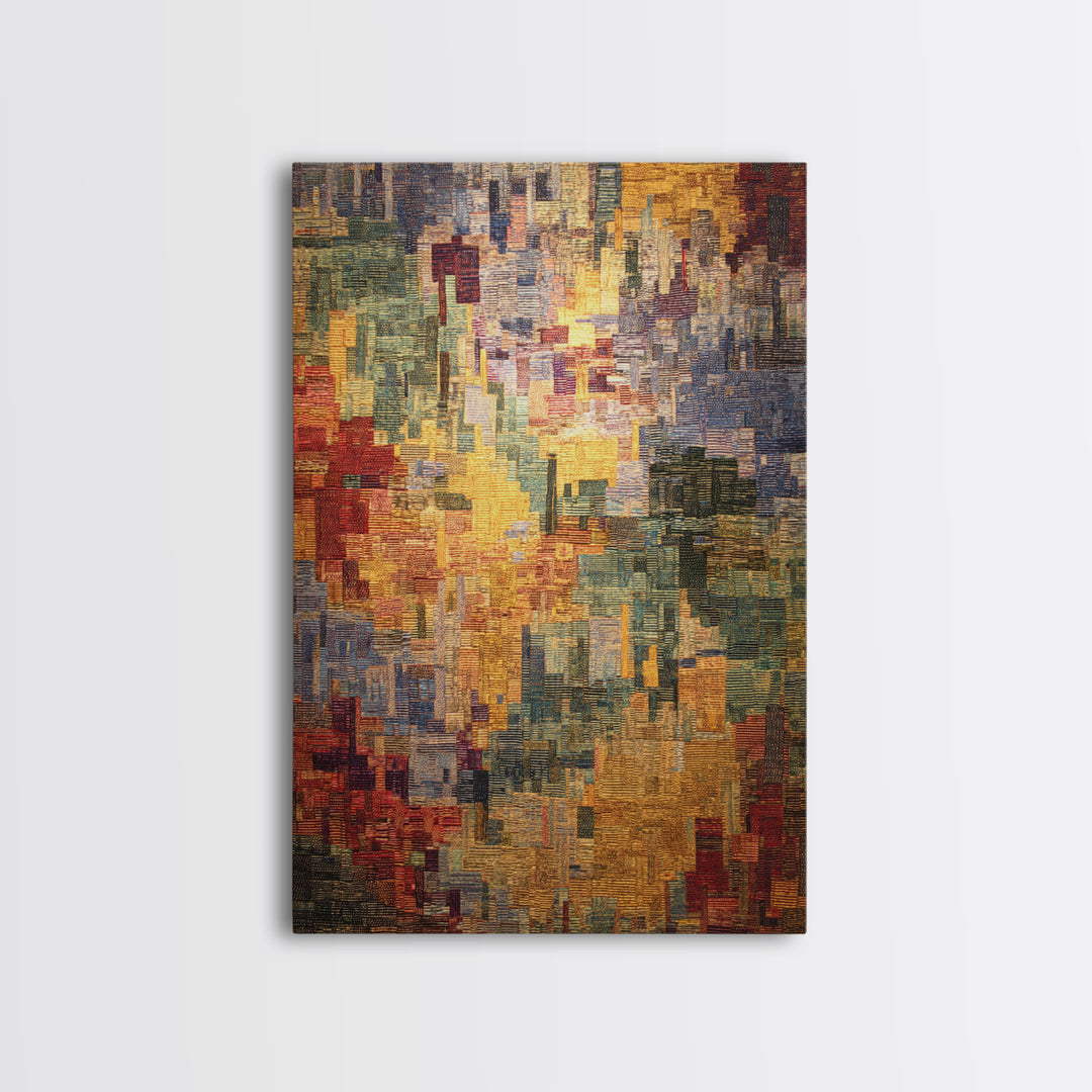 Luminous Woven City Mosaic Abstract Canvas Print, Contemporary Art, Modern Wall Art, Textured Art Print For Living Room Decor