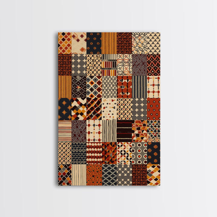 African Ankara Patchwork Fabric Pattern Wall Art, African Print, Tribal Art Decor, Boho Home Decor, Cultural Wall Decor Gift
