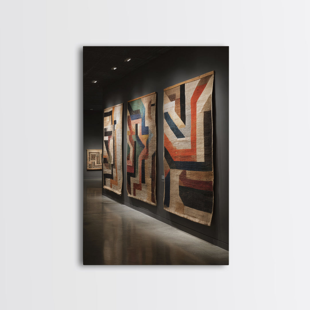Museum Textile Tapestry Panels Framed Canvas Print, African Fabric Wall Decor, Gallery Wall Art, Bohemian Home Decor Gift