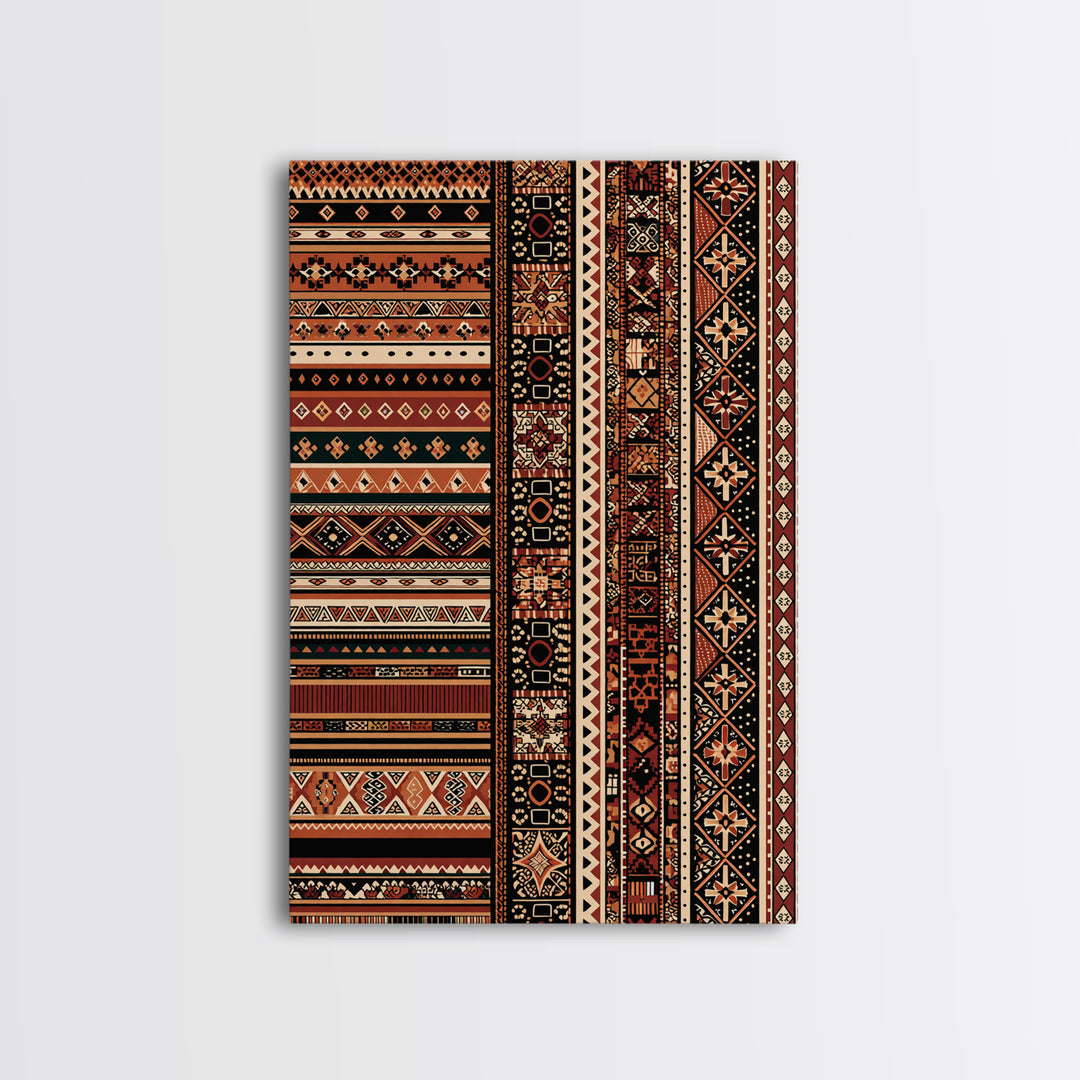 Terracotta Black Tribal Stripe Pattern Canvas Print, African Patterns, Ethnic Wall Decor, Boho African Wall Art Gift For Home