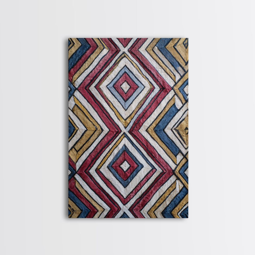 Handwoven Diamond Textile Pattern Wall Art, African Fabric, Geometric Wall Art, Tribal Art Print, Colorful Home Decor Gift