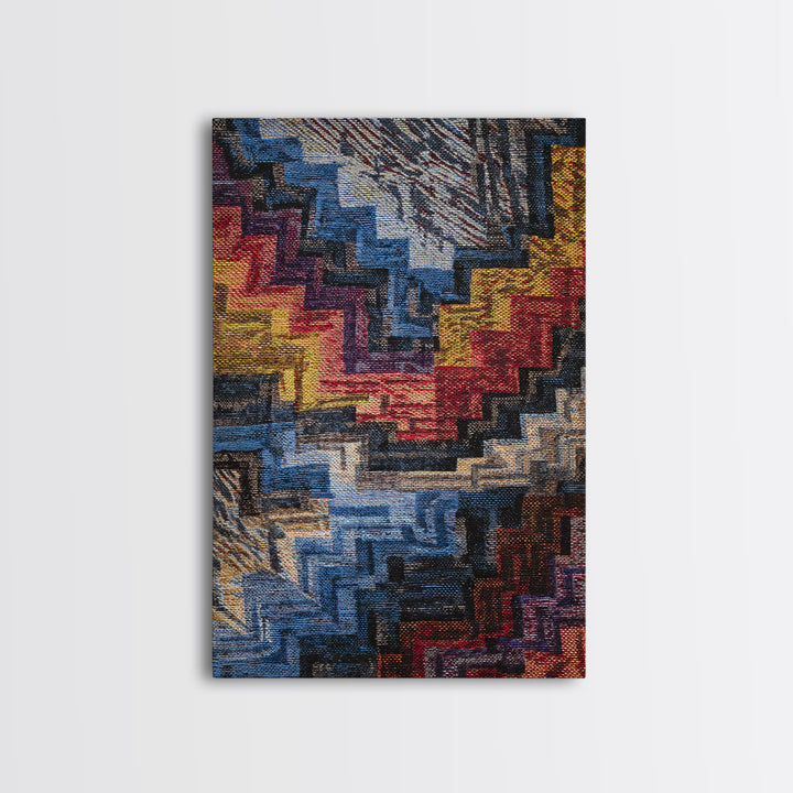 Bold Stepped Zigzag Textile Canvas Print, African Abstract, Geometric Wall Art, Vibrant Wall Decor, Tribal Art Gift For Home