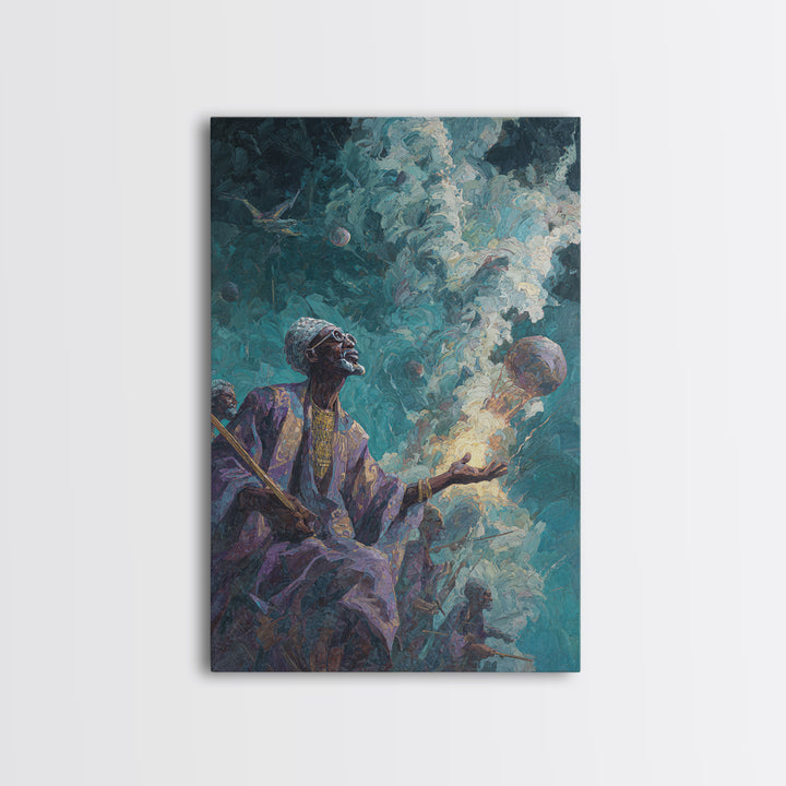 Mystic African Elder With Glowing Orb Canvas Print, Afrocentric Wall Decor, Spiritual Black Art, Ancestral Shaman Portrait