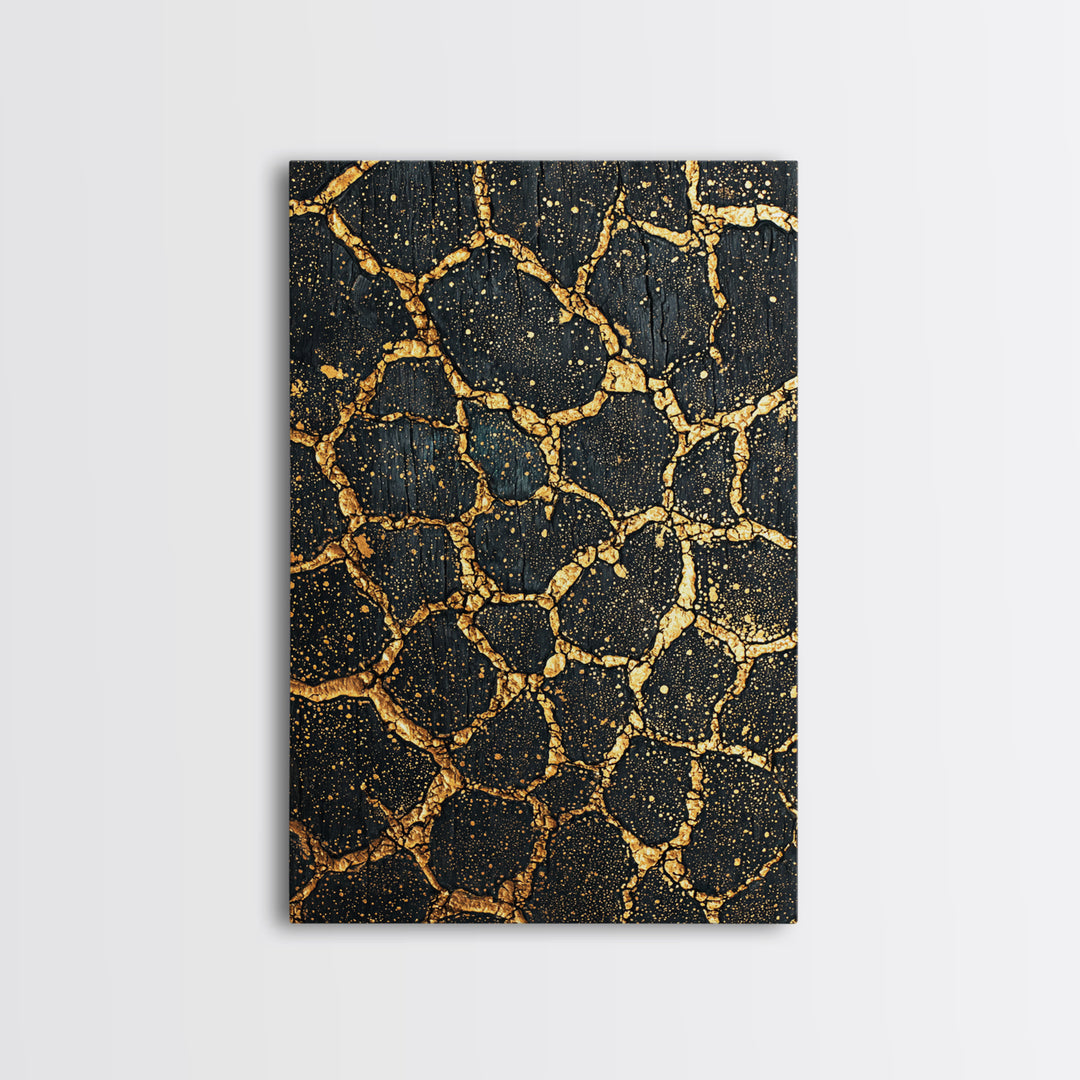 Black Gold Crackle Texture Wall Art, Abstract African Art Print, Luxury Canvas Decor, Earth Tone Modern Statement Piece Gift