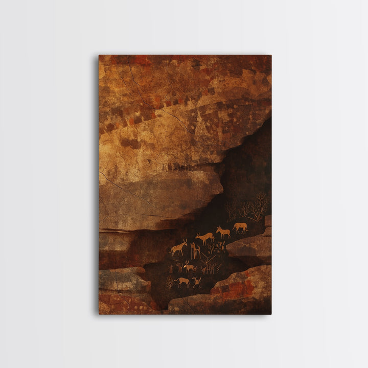 Ochre Cave Safari Herds Wall Art, African Safari Art, Earth Tone Wall Decor, Tribal Animal Print, Rustic Home Decor Gift