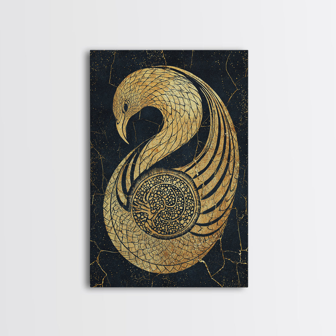 Gold Phoenix Bird Canvas Print, Black And Gold Art, African Inspired Wall Decor, Mythical Animal Art, Luxury Canvas Art Gift