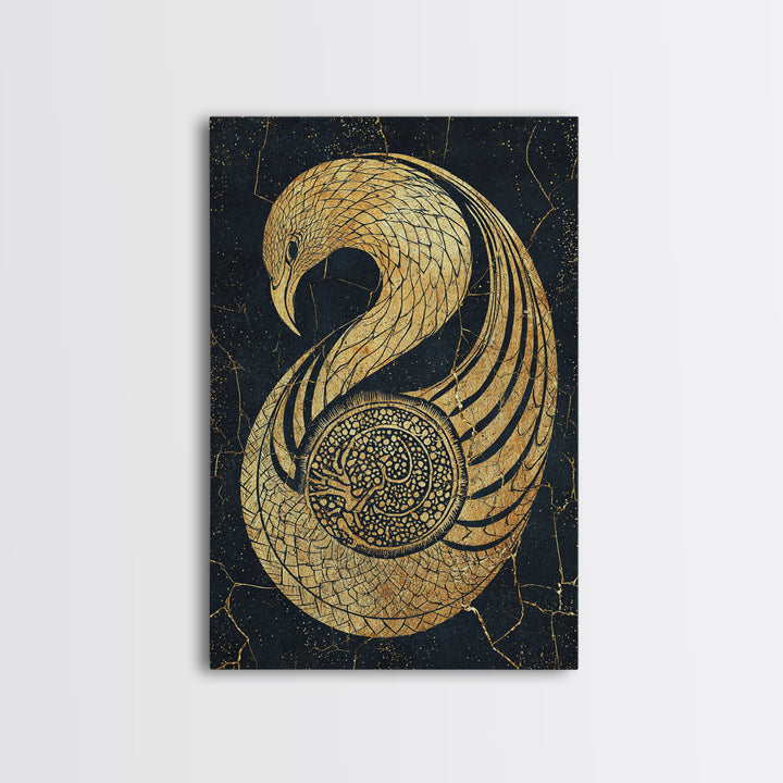 Gold Phoenix Bird Canvas Print, Black And Gold Art, African Inspired Wall Decor, Mythical Animal Art, Luxury Canvas Art Gift