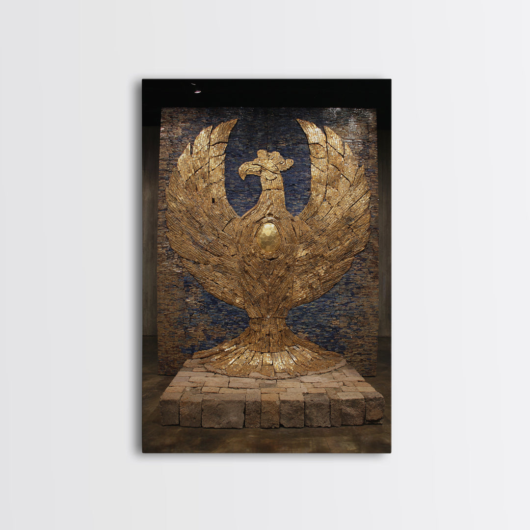 Monumental Golden Phoenix Wall Art, African Inspired Sculpture Decor, Black And Gold Art, Luxury Canvas Art, Statement Wall Decor