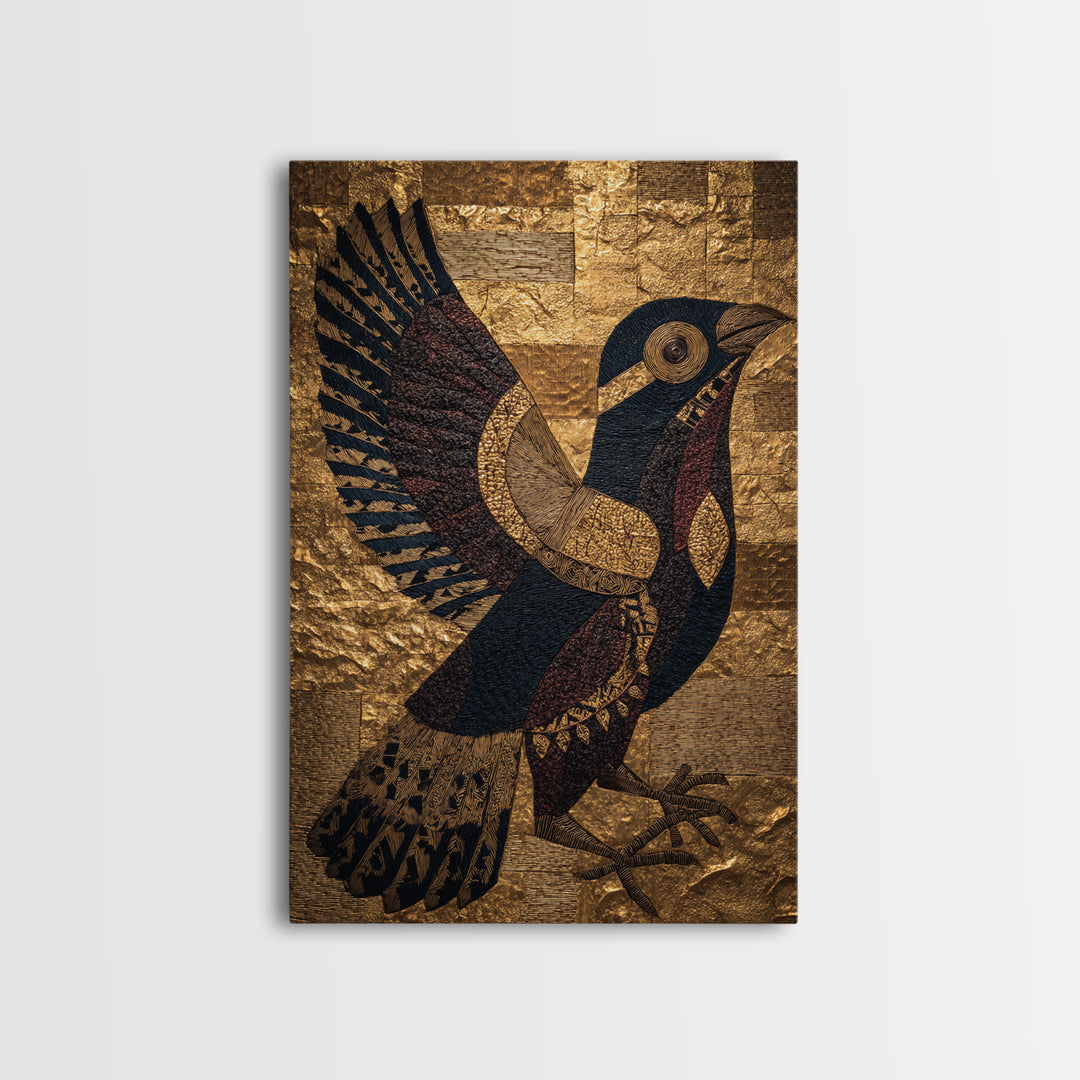 Gold Textured African Bird Wall Art, Black And Gold Tribal Art Print, Afrocentric Decor, Cultural Home Decor Gift, Statement Piece