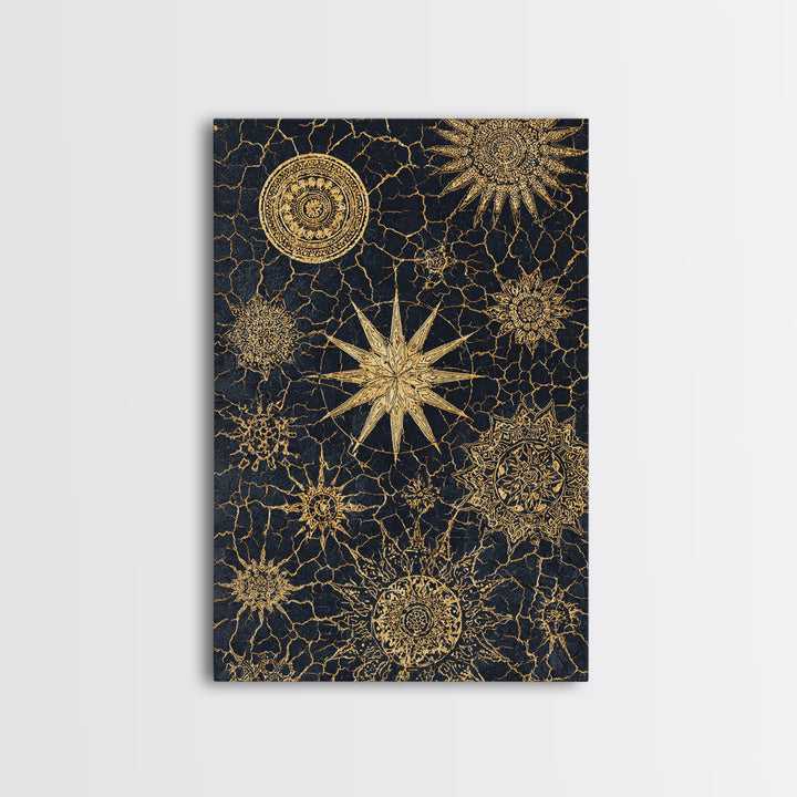 Gold Celestial Mandala Canvas Print, Black And Gold Abstract Wall Art, Spiritual Boho Decor, Modern Home Decor Gift, Large Decor Art