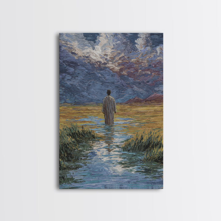 Lone Figure In Marsh Landscape Wall Art, African Landscape Canvas Print, Dreamy Nature Scene Art, Elegant Home Decor Gift