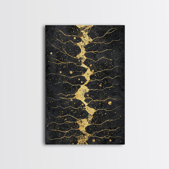 Gold Kintsugi River Abstract Wall Art, Black And Gold Art Print, Modern African Art Decor, Luxury Canvas Print For Living Room