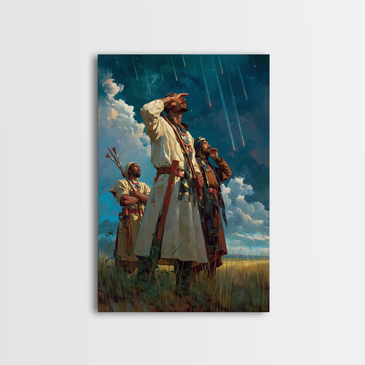 Sky Watchers In Tribal Robes Wall Art, African Warrior Art, Afrocentric Print, Cultural Home Decor, Statement Canvas Decor