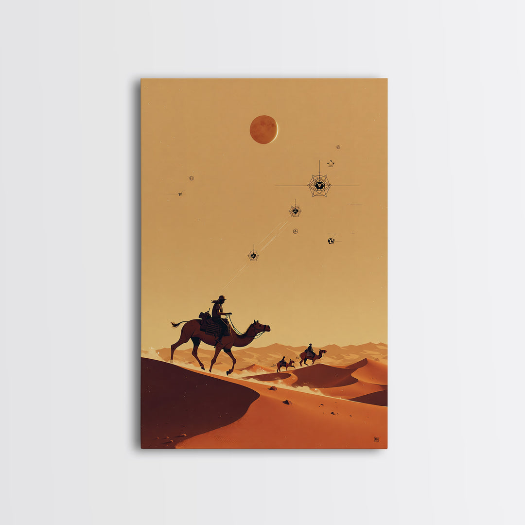 Camel Riders Beneath Red Moon Wall Art, African Travel Poster, Desert Caravan Print, Boho Safari Decor, Mystical Wall Art