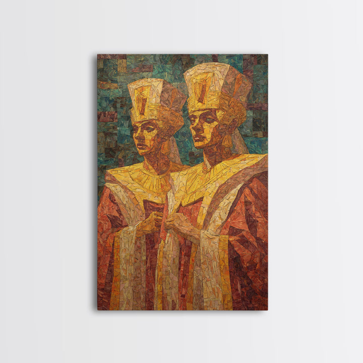 Regal African Queens In Mosaic Robes Wall Art, African Woman Art, Black Culture Art, Royal Portrait, Elegant Home Decor Gift