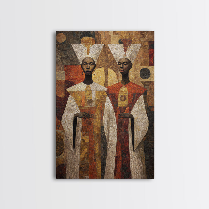 Geometric African Queens In Earth Tones Wall Art, African Abstract, Black Culture Art, Tribal Queen Art, Elegant Home Decor