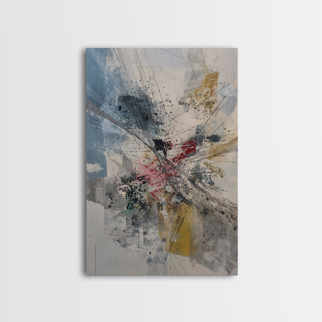 Dynamic Urban Network Abstraction Canvas Print, Abstract Wall Art, Modern Office Decor, Contemporary Blue Beige Home Decor