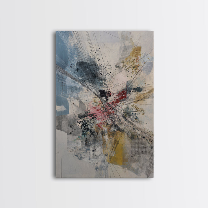 Dynamic Urban Network Abstraction Canvas Print, Abstract Wall Art, Modern Office Decor, Contemporary Blue Beige Home Decor
