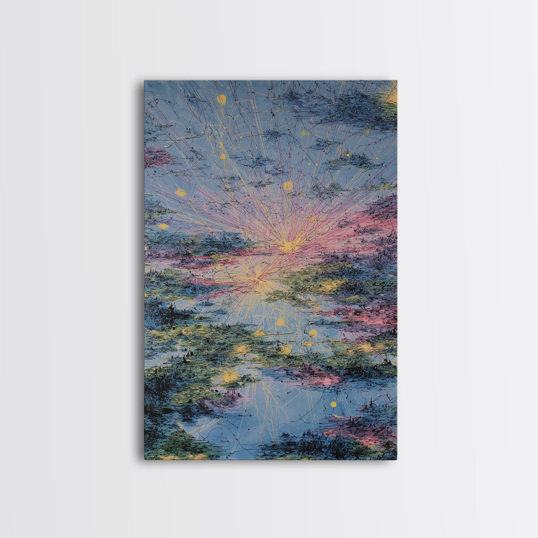 Pastel Sunrise Reflections Over Water Canvas Print, Abstract Wall Art, Dreamy Wall Art, Modern Blue Pink Home Decor Gift