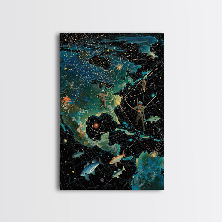 Cosmic North America Astronaut Map Canvas Print, Afrofuturism Wall Art, Modern Adventure Poster For Home Office Decor Gift