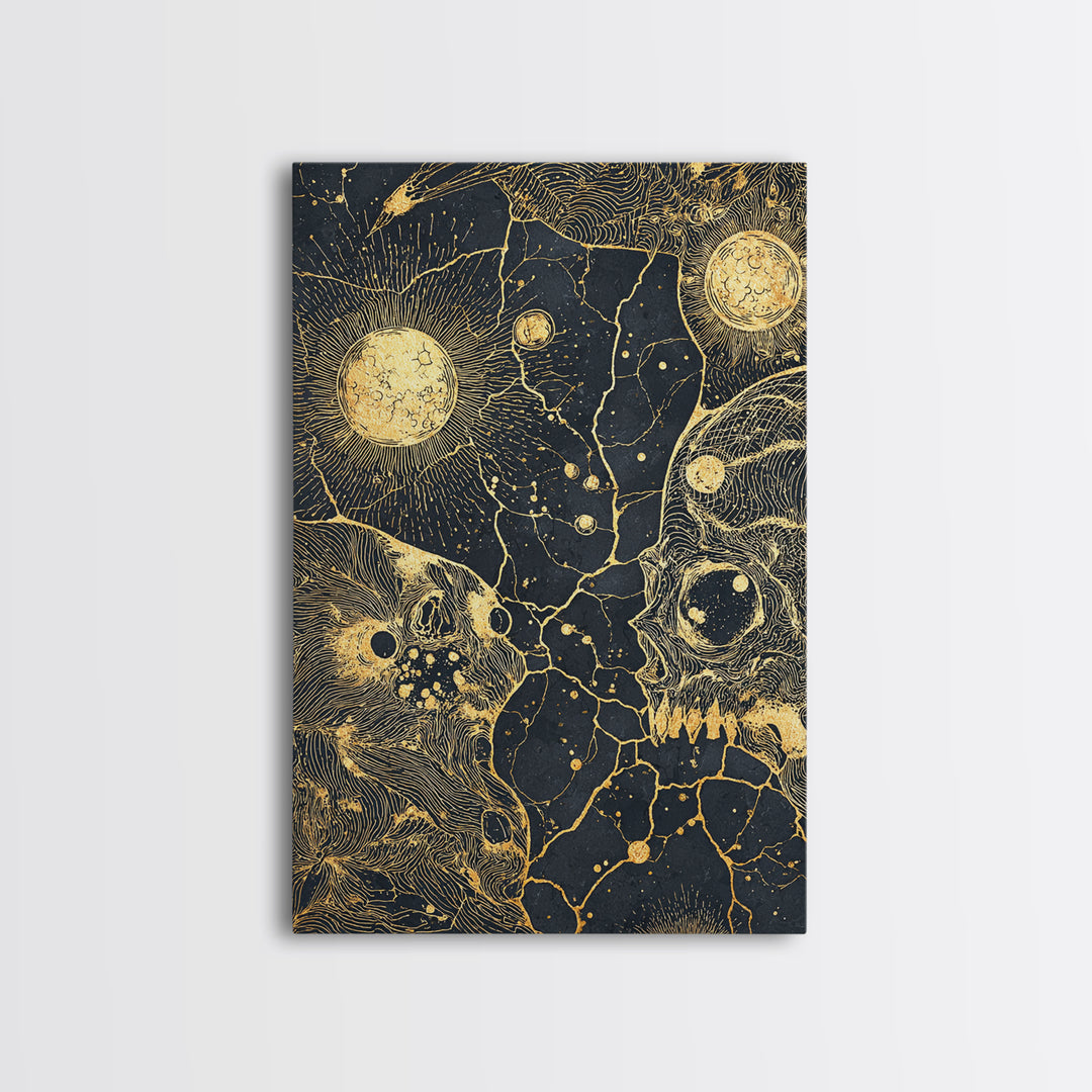 Gold Celestial Animal Constellation Wall Art, Black And Gold Canvas Print, Mystical Cosmic Decor For Living Room And Office