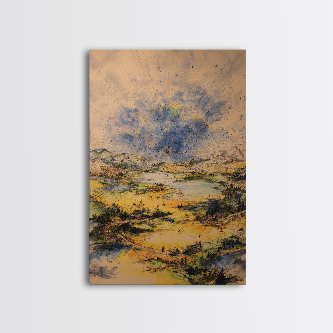 Golden Valley Storm Burst Canvas Print, Abstract Landscape Wall Art, Earth Tone Modern Home Decor For Living Room And Office Gift
