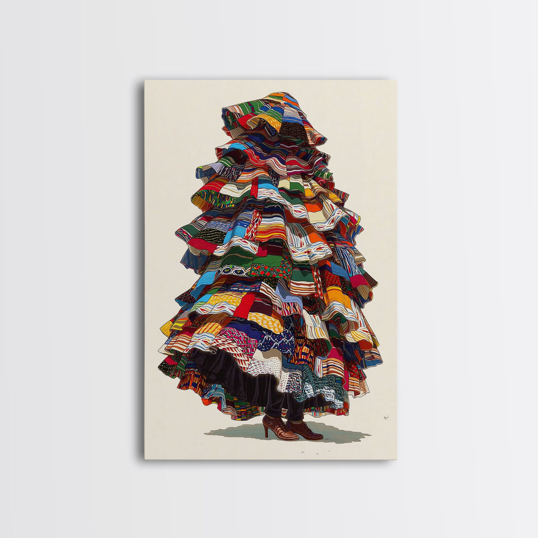 Layered Ankara Patchwork Figure Canvas Print, African Fabric Art, Bold Afrocentric Portrait, Vibrant Tribal Home Decor Gift