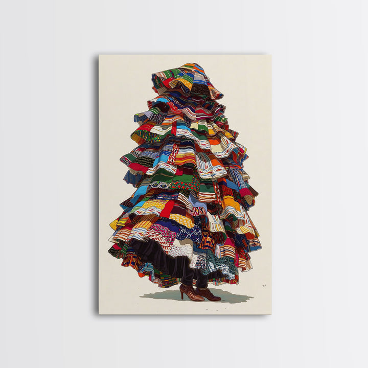 Layered Ankara Patchwork Figure Canvas Print, African Fabric Art, Bold Afrocentric Portrait, Vibrant Tribal Home Decor Gift