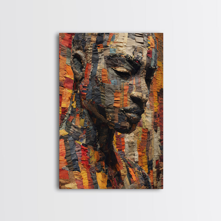 Textured African Woman Portrait Canvas Print, African Fabric Art, Black Female Art, Melanin Artwork, Cultural Home Decor