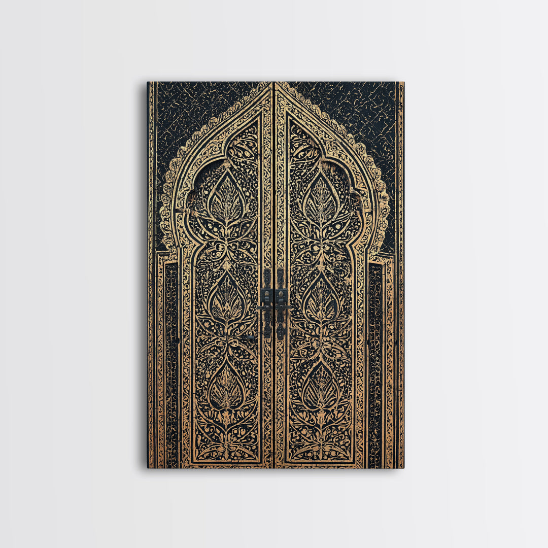 Black And Gold Ornate African Door Canvas Print, African Wall Art, Luxury Canvas Art, Spiritual Wall Decor, Boho Decor, Gold Black Canvas
