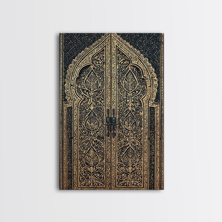 Black And Gold Ornate African Door Canvas Print, African Wall Art, Luxury Canvas Art, Spiritual Wall Decor, Boho Decor, Gold Black Canvas