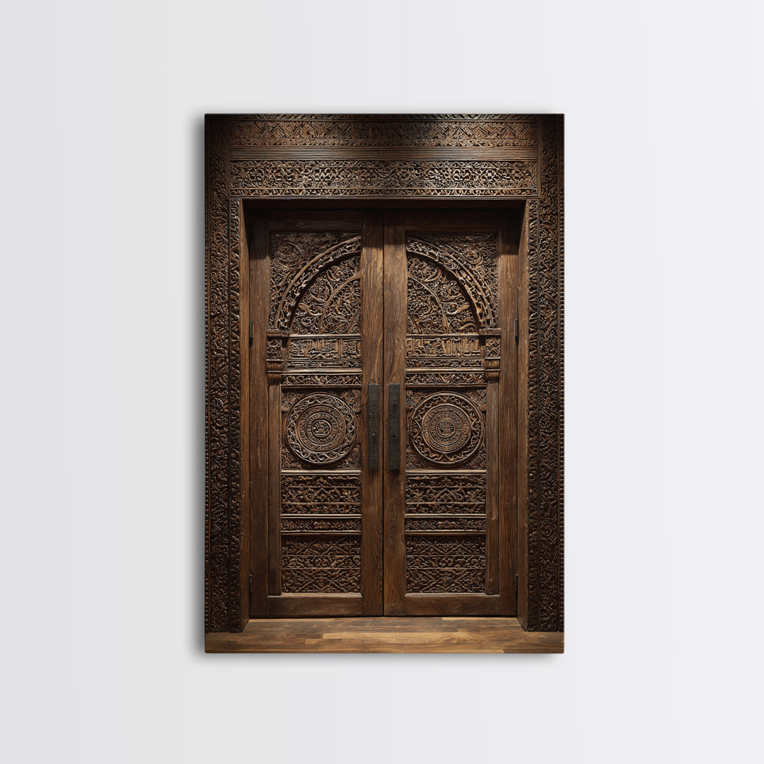 Dark Ornate African Wooden Door Wall Art, African Home Decor, Cultural Wall Decor, Rustic Decor, Statement Wall Piece, Carved Wood
