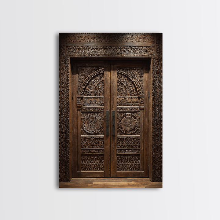 Dark Ornate African Wooden Door Wall Art, African Home Decor, Cultural Wall Decor, Rustic Decor, Statement Wall Piece, Carved Wood